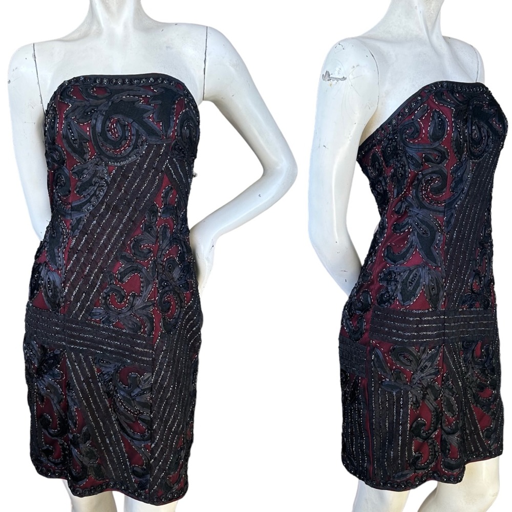 Y2K Sue Wong Nocturne Black & Red Beaded Vampy Goth Mini Sleeveless Dress Size 6